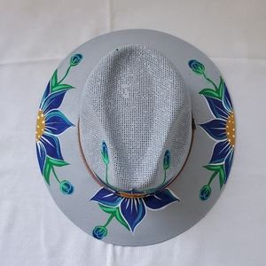 Handpainted Soft Blue Floral Rancher Hat